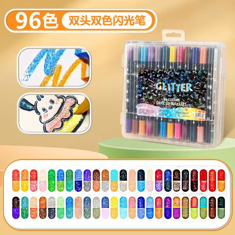 Temu ホット販売双頭 2 色グリッターマーカーペン DIY ソフトヘッド絵画グリッターペン学生キーマーカーペン|undefined