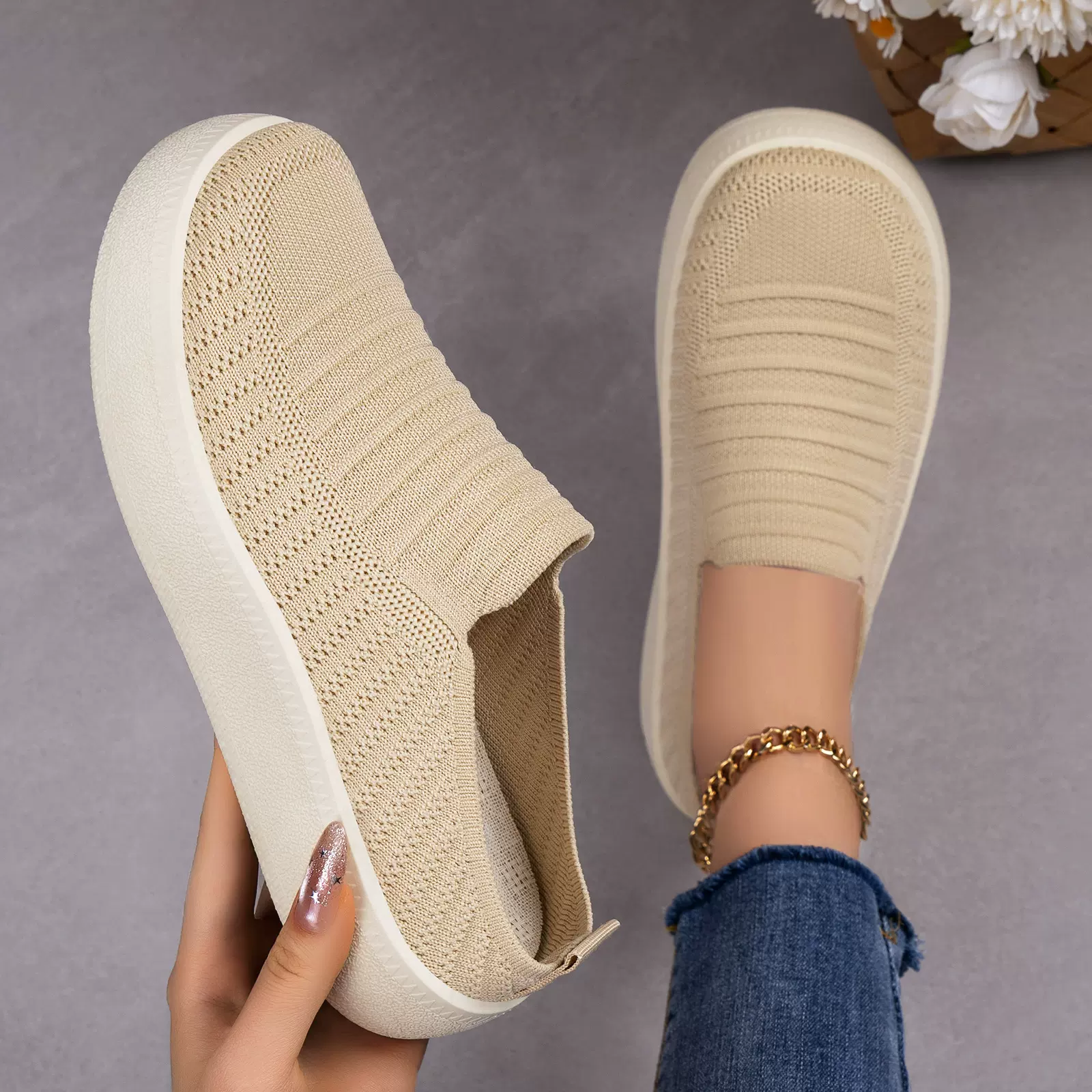 鞋子女春夏季休闲半拖鞋大码一脚蹬托鞋外贸厚底增高女鞋飞织单鞋