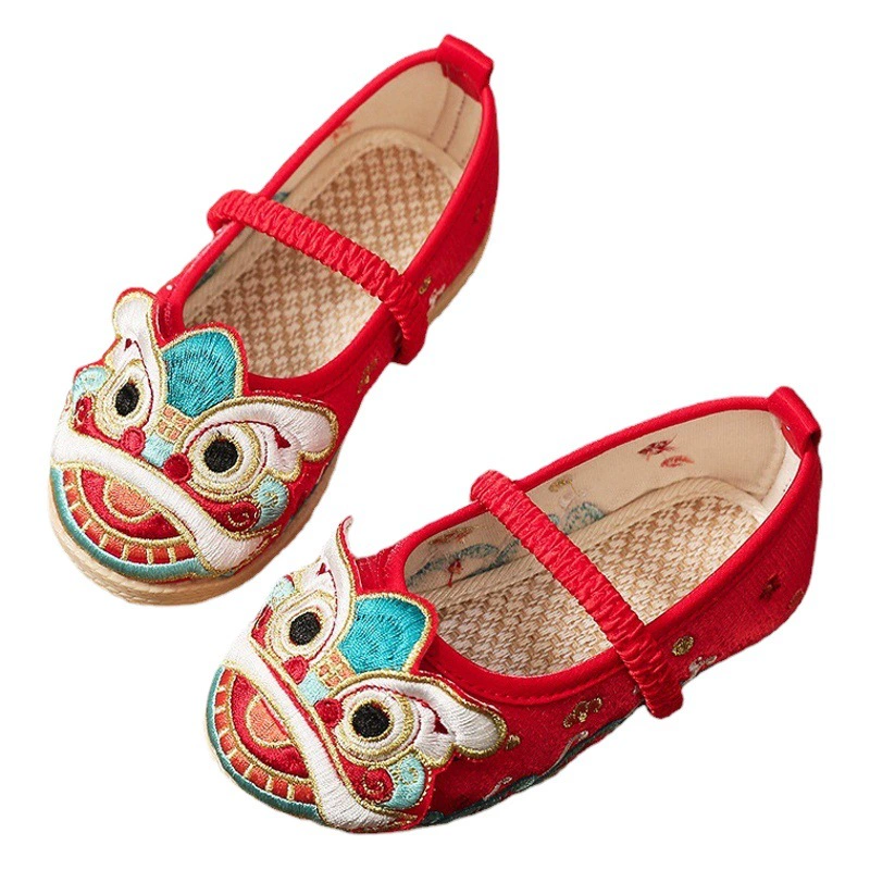Зима вышитые Hanfu обувь Новый год ребенка один год Пекин ручной тканевые туфли
