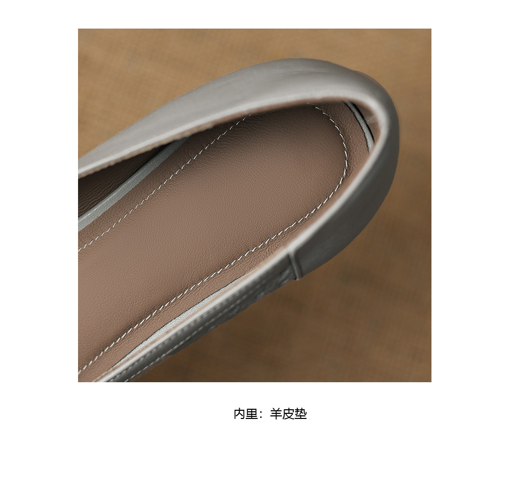 Giày lười nữ mũi vuông da dê đục lỗ hở mũi gót thấp 3,5 cm — Sương mù xanh chi tiết 16