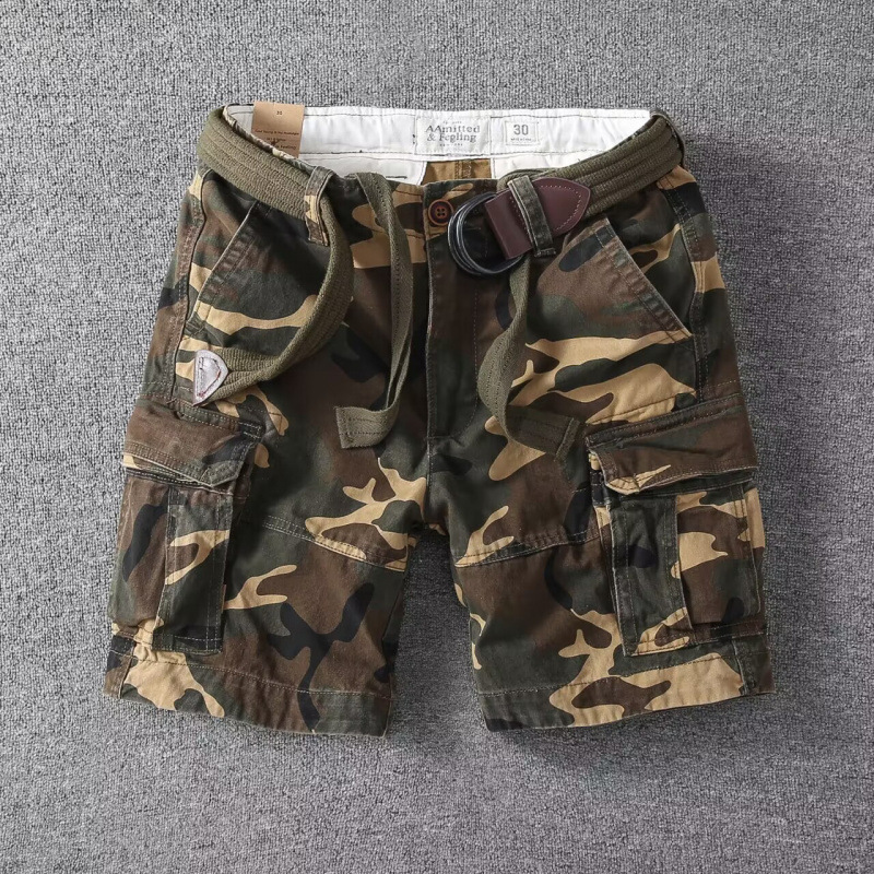 European and American Retro Heavy Washed Multi-Pocket Cargo Shorts Summer Men's Loose Straight Casual Mid-Length Shorts Trendy