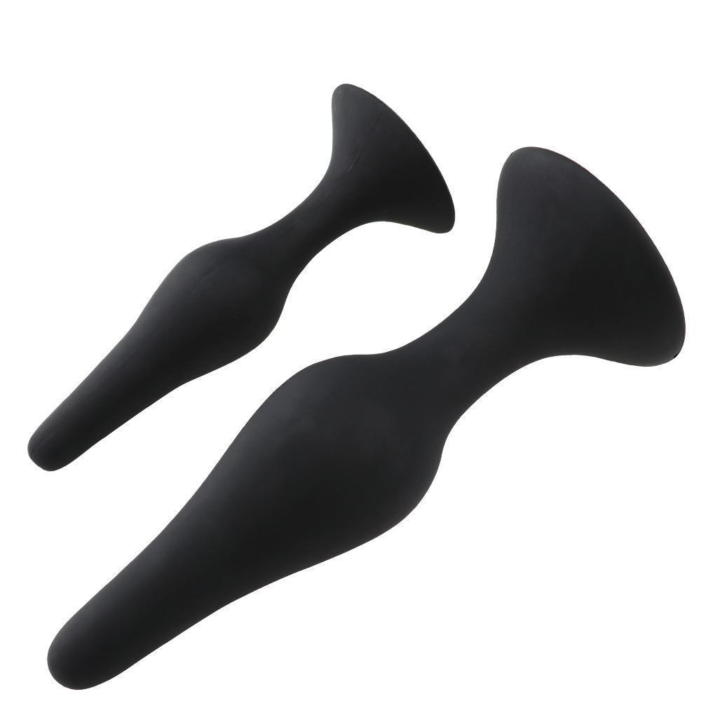 Silicone Anal Plug 4-Piece Set with Suction Cups, Black Body-Safe Training Kit — detail image 1