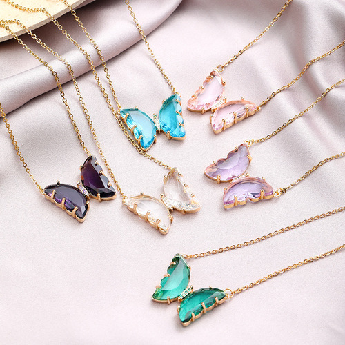 New Butterfly Crystal Stainless Steel Necklace, Sister-in-law Couple Simple Sweet Elegant Choker Chain Pendant