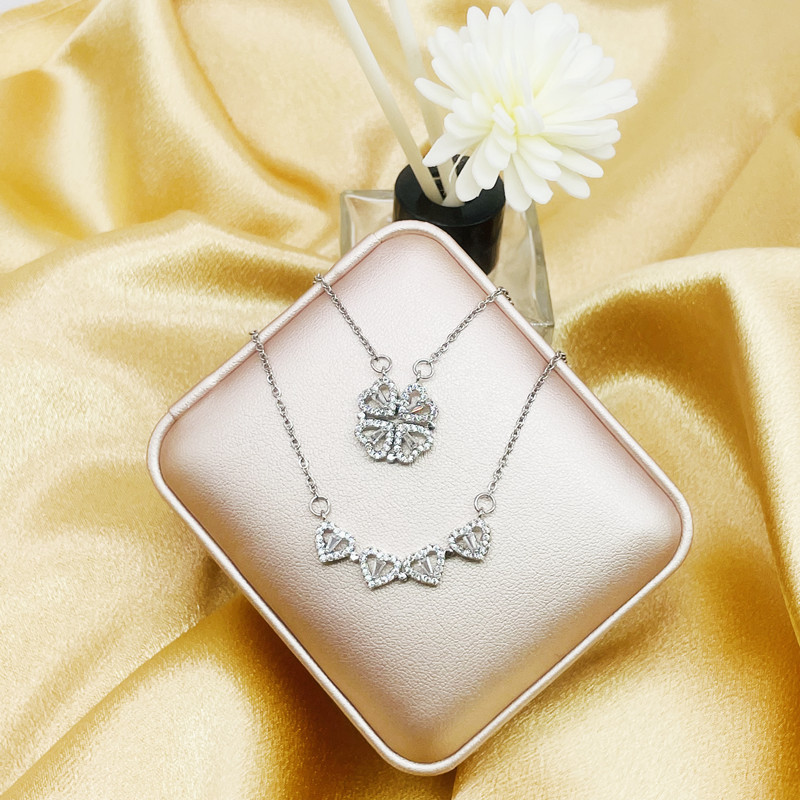 Fashion Heart Shape Titanium Steel Rhinestones Pendant Necklace 1 Piece