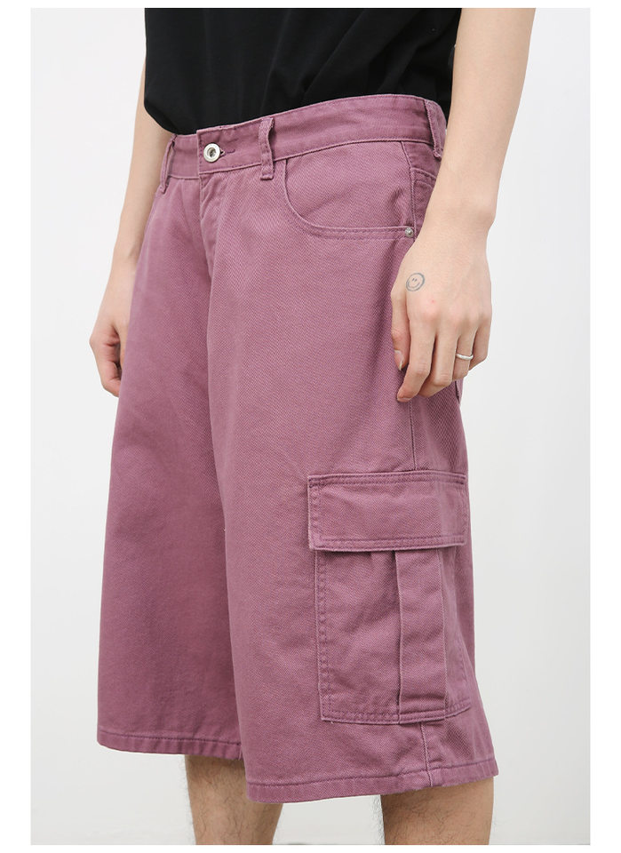 Quần short denim nam ống rộng ống đứng lửng 5 tấc phong cách Hàn, form rộng rãi dễ phối đồ — Hồng đào, Màu be nhạt, Màu cà phê, Trắng be chi tiết 23