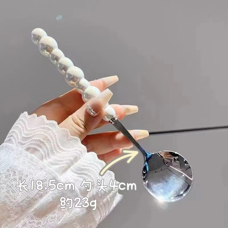 カラーパールステンレススプーンプラスチックハンドルスプーン少女心家庭用スプーンスプーン|undefined