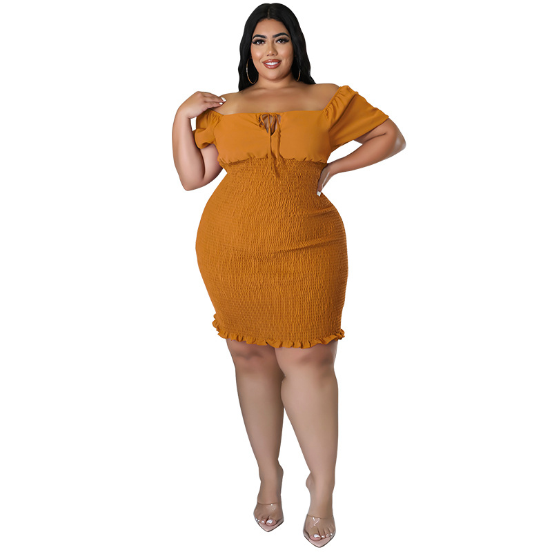 MY978 plus Size Women's Summer Off-Shoulder Bodycon Dress European American Style Regular Thickness All Pieces Included_ecoleips.com