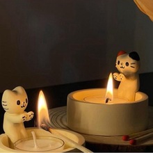 跨境爆款小猫创意烛台卡通猫咪烤火工艺品蜡烛香薰桌面装饰品摆件