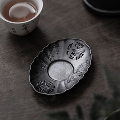 High-end antique pewter coaster, hand-hammered patterned tea tray, traditional Japanese tea ceremony and Gongfu tea accessories, made of durable pewter with anti-slip design.