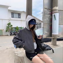 厂家直销秋季外套女感2025毛呢拉链棒球服气质短款夹克宽松休