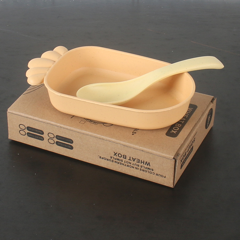 Plato Infantil con Cuchara de Paja de Trigo Resistente a Caídas para Niños y Estudiantes
