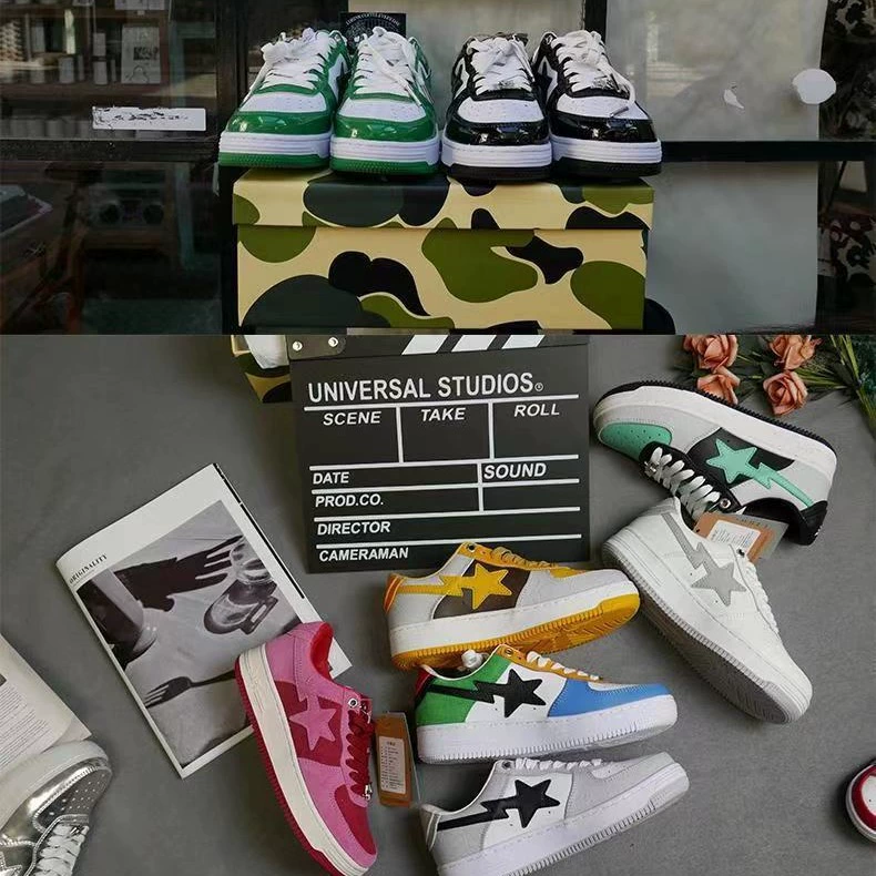 Bape goose совместно с ВВС толстая подошва из лакированной розовой синей пластины обувь женская повседневная звезда обувь черная замшевая мужская модная обувь