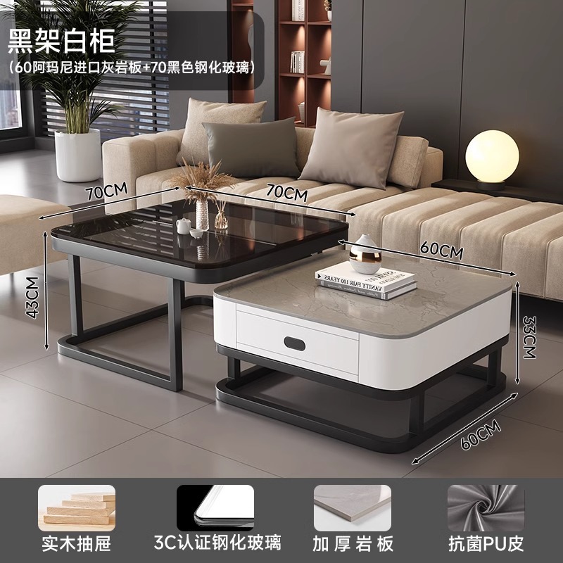 Mesa de té de roca sala de estar de alquiler familiar pequeña casa de lujo simple cuadrado moderno cuadrado de vidrio