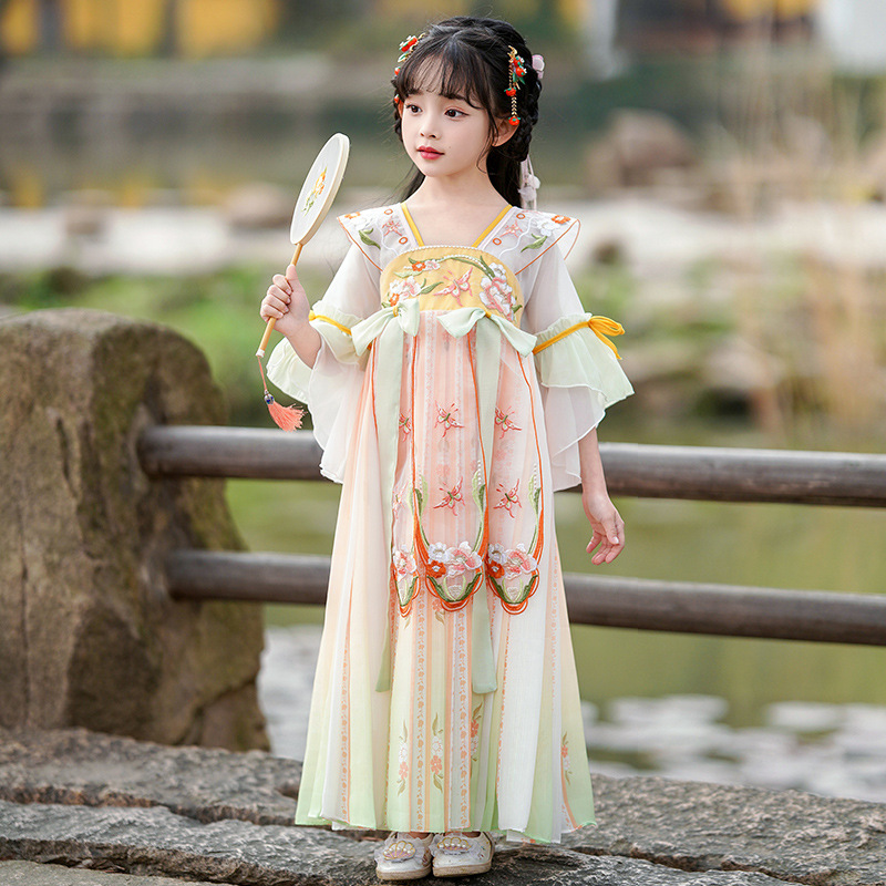 Hanfu-style summer dress for girls 2024 new children's Tang suit summer ancient-style fairy-like dress for girls, ancient costume performance attire