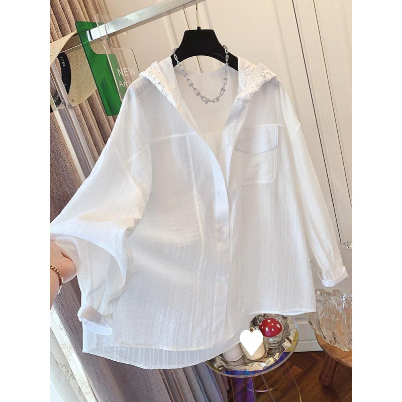 White lace fashionable shirt with hood