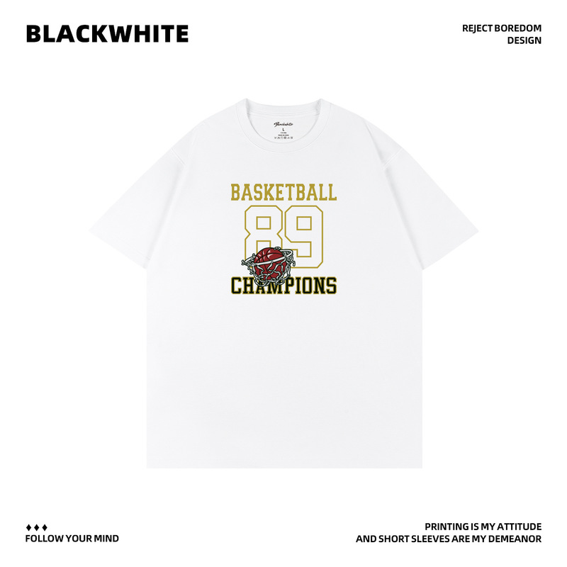 Summer New Style American Basketball Champion Printed Short-Sleeved T-Shirt Casual and Versatile Couple's Round Neck Half-Sleeved Top Q356 Summer New Style American Basketball Champion Printed Short-Sleeved T-Shirt Casual and Versatile Couple's Round Neck Half-Sleeved Top Q356