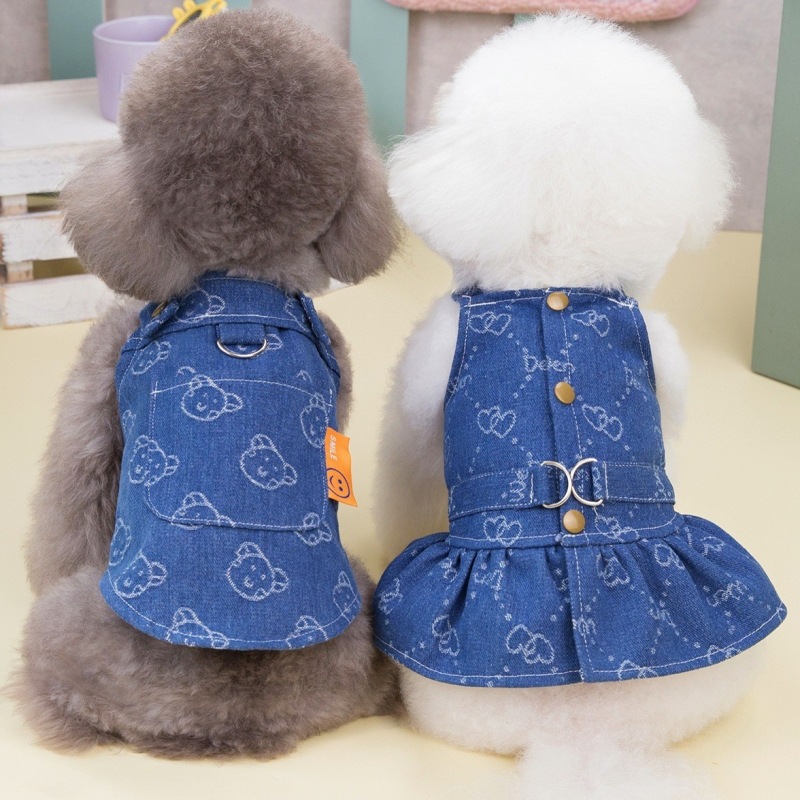 Hübsches Jeanskleid Für Kleine Hunde Und Katzen Mit Geschirr_voghion.com