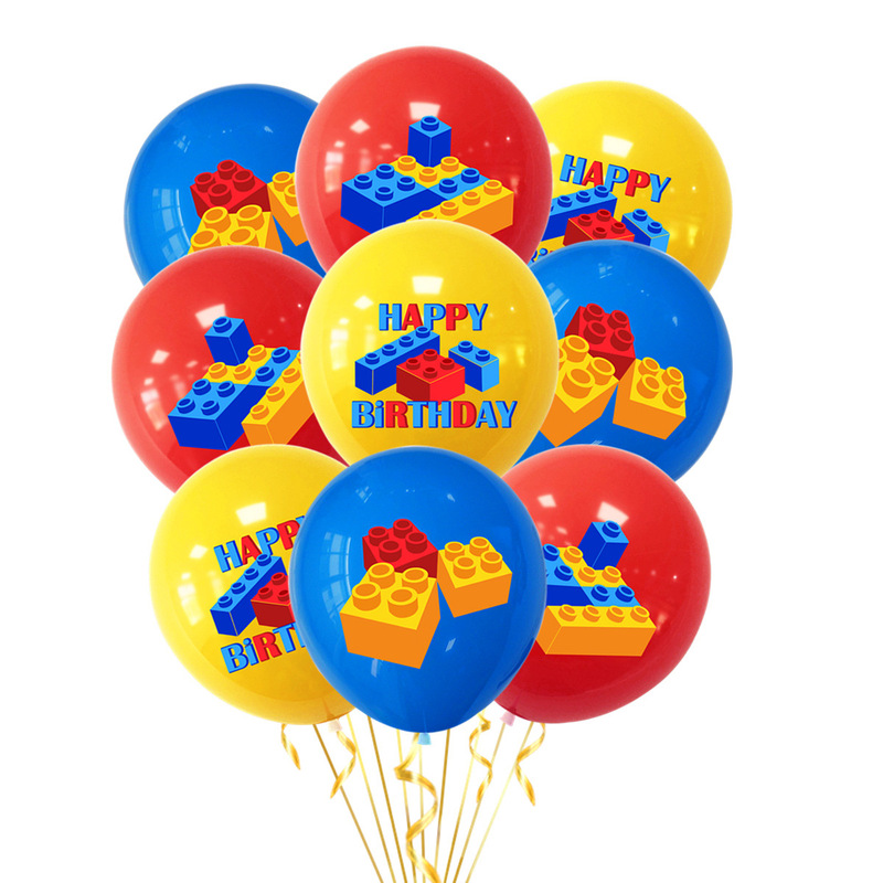 跨境新品乐高印花乳胶气球儿童积木主题生日派对12寸乳胶气球|undefined
