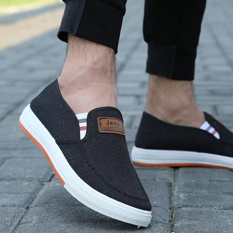 New men's single pedal linen Denim sports leisure student board shoes foot lazy canvas shoes breathable wholesale
