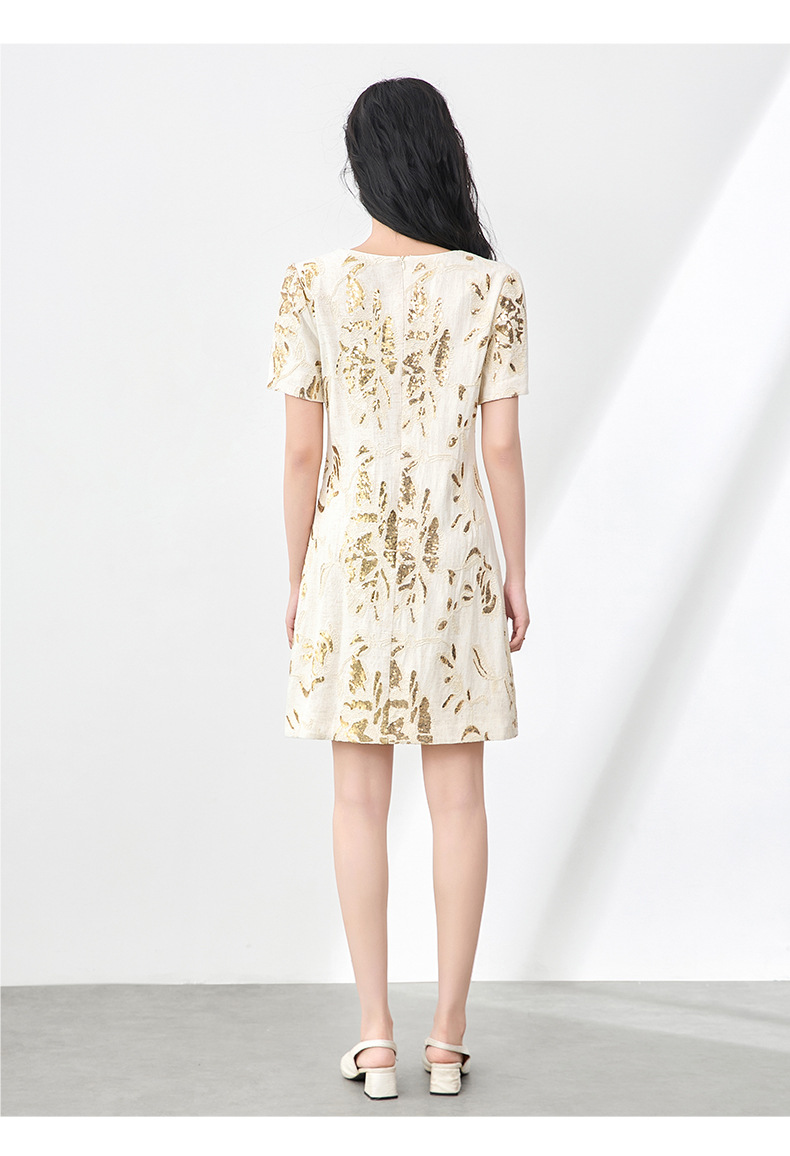 Váy ngắn tay nữ cổ tròn thêu sequin nặng phong cách phương Tây — Màu be chi tiết 12