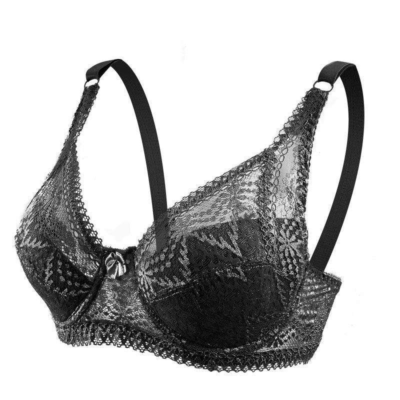 Ropa Interior Negra de encaje sexy de Europa y América push up transpirable Comercio exterior transfronterizo cómodo sujetador ajustable con anillo de acero image 9