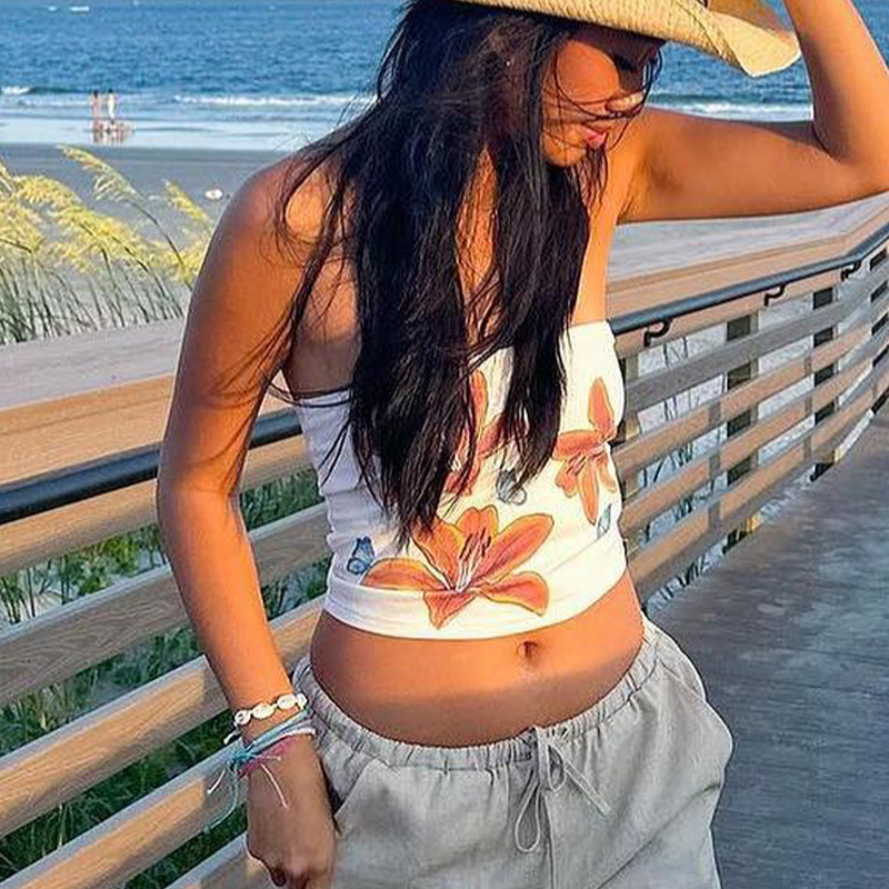 Vintage print strapless top