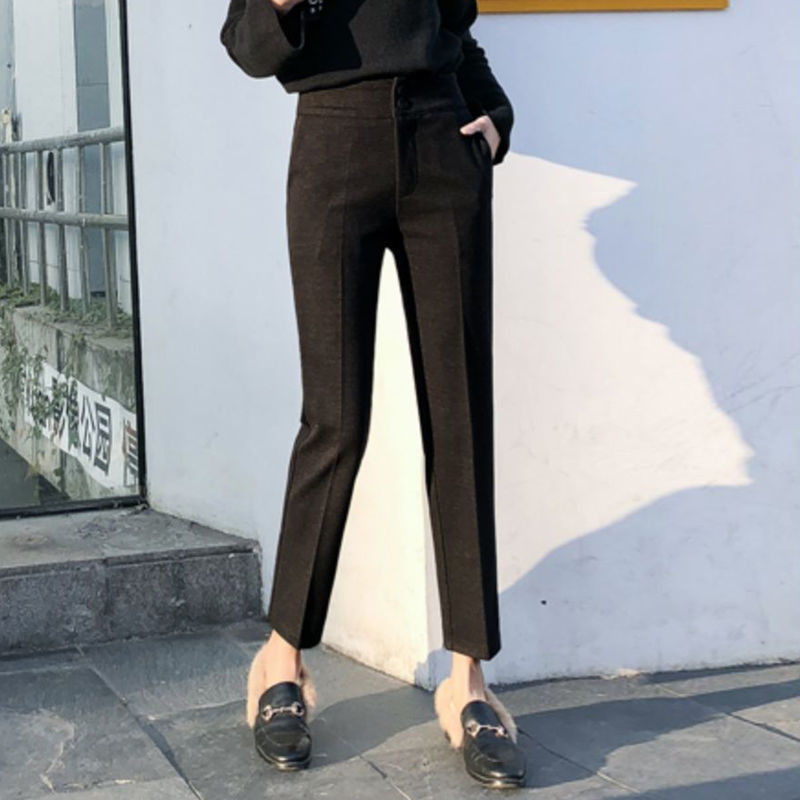毛呢裤子女秋冬烟管裤2025新款九分裤厚妮子西装裤女直筒宽松长裤|undefined