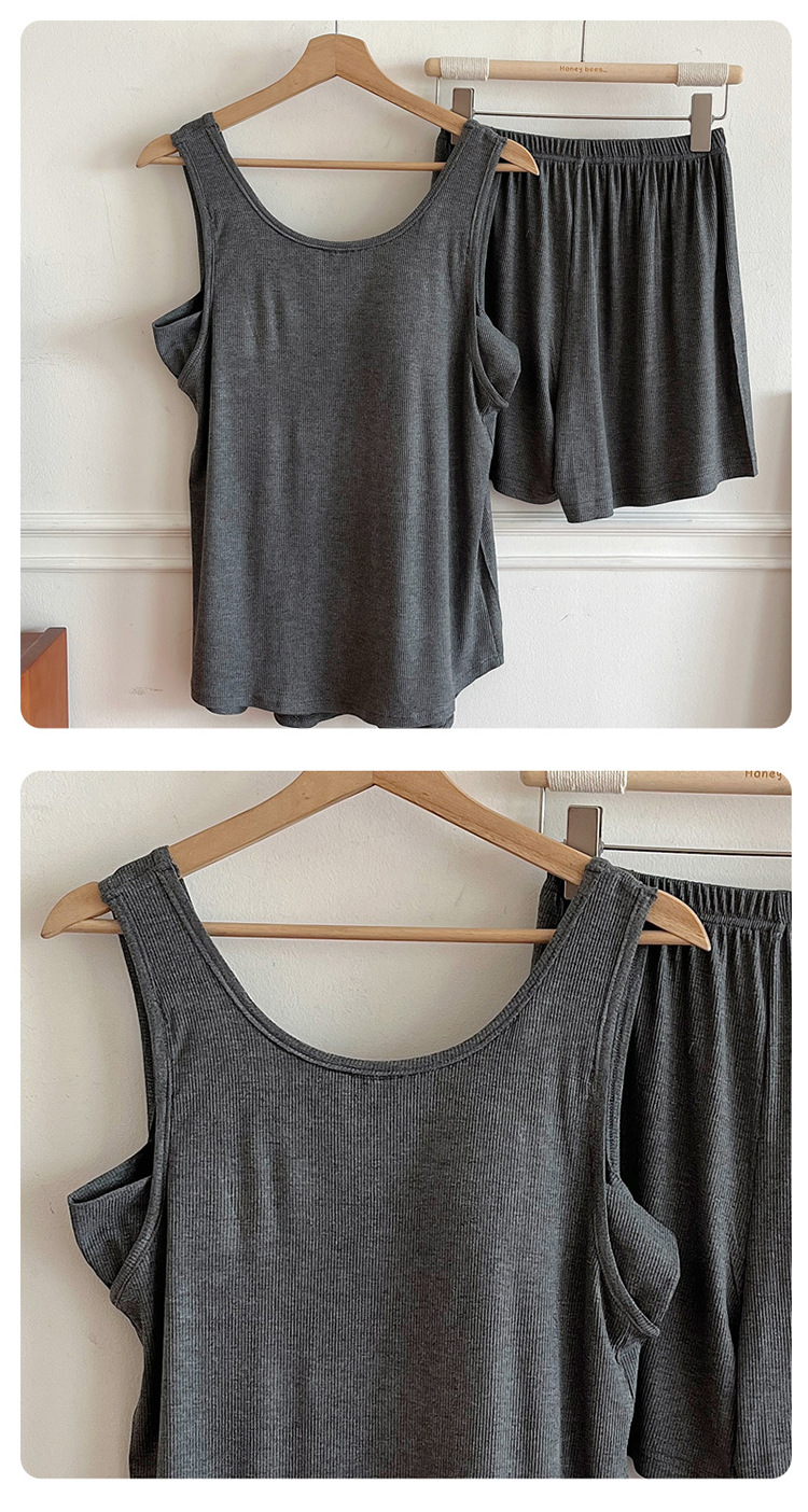Pyjama mit Weste und Shorts aus Modal – Brustpolster, zweiteiliges Set, einfarbig, leichte Loungewear für Damen_voghion.com