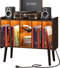 唱机支架，转盘支架与乙烯基唱片存储，中世纪现代唱机表，质朴的