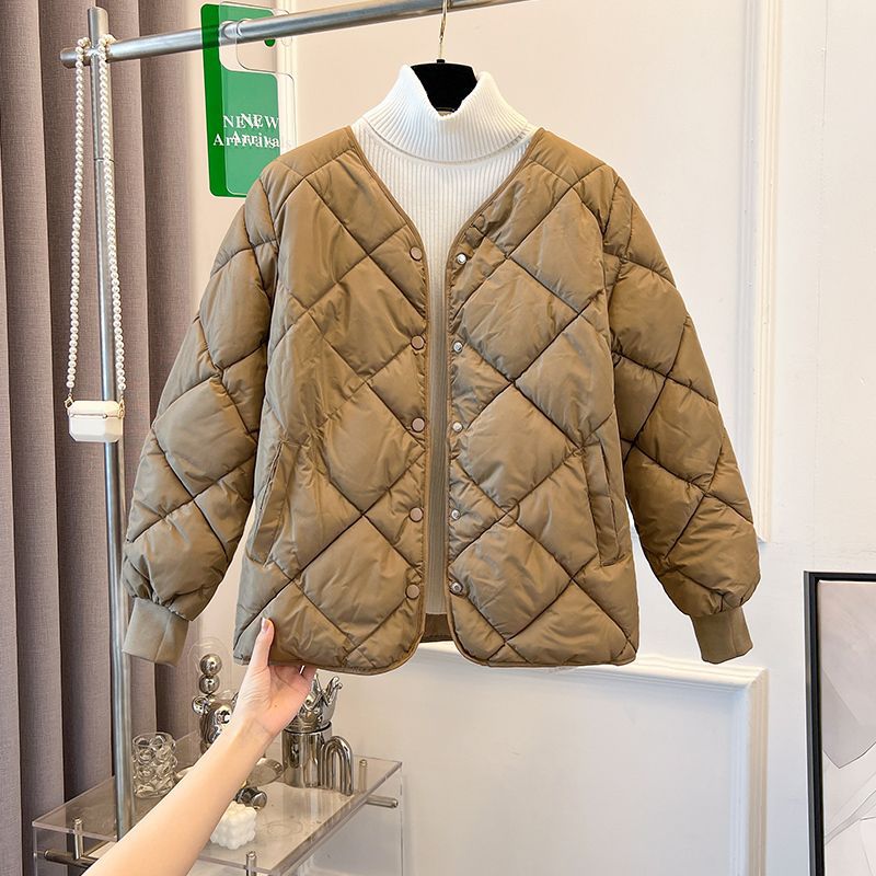 2023 New Polyester Cotton Jacket for Petite Women, Short Winter Coat with a Stylish Quilted Cocoon Design, Lightweight Cotton Jacket