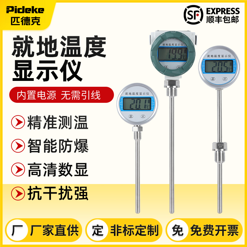 防爆就地温度显示仪带探头PT100热电阻偶一体化数显温度计工业用