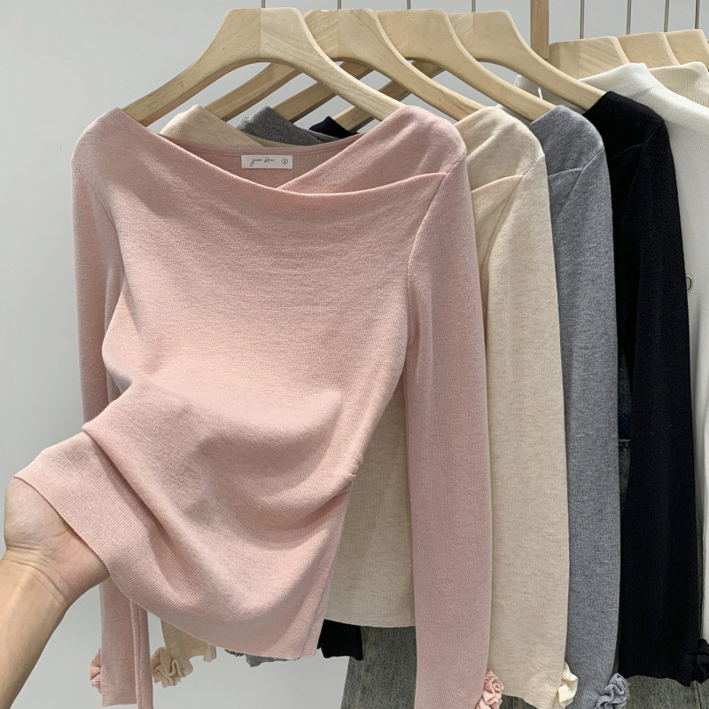 Korean Style Gentle Pink Swing Collar Knitted Bottoming Shirt for Women Autumn and Winter 2025 New Style Super Nice Inner Top