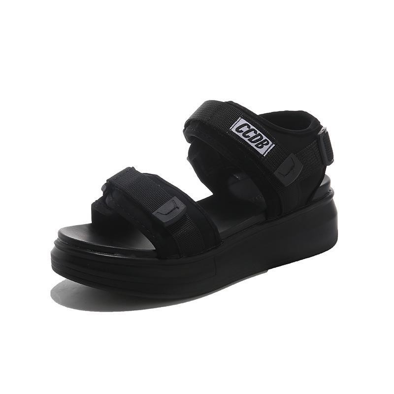 Sandalias deportivas de mujer con suela suave y ligera 2026 verano nuevo versátil muffin rojo en línea de pendiente gruesa con zapatos de playa planos