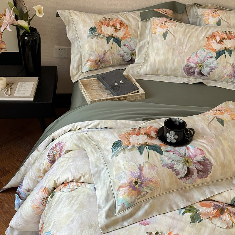 Pastoral Style Naked Sleeping 100S Long-staple Cotton Bed Sheet Four-piece Set Cotton Cotton Quilt Cover High-grade Printed Bedding