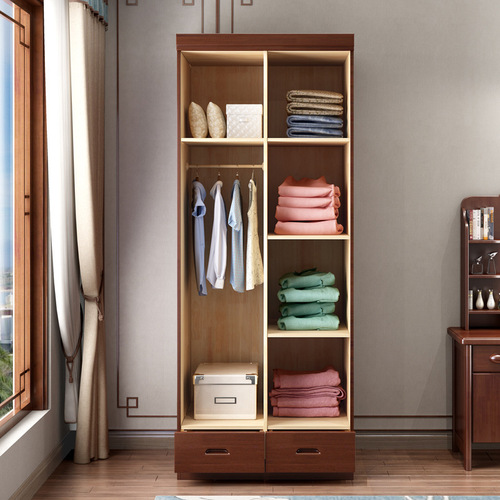 新中式实木衣柜卧室平开门衣橱小户型家用现代简约两门收纳储物柜