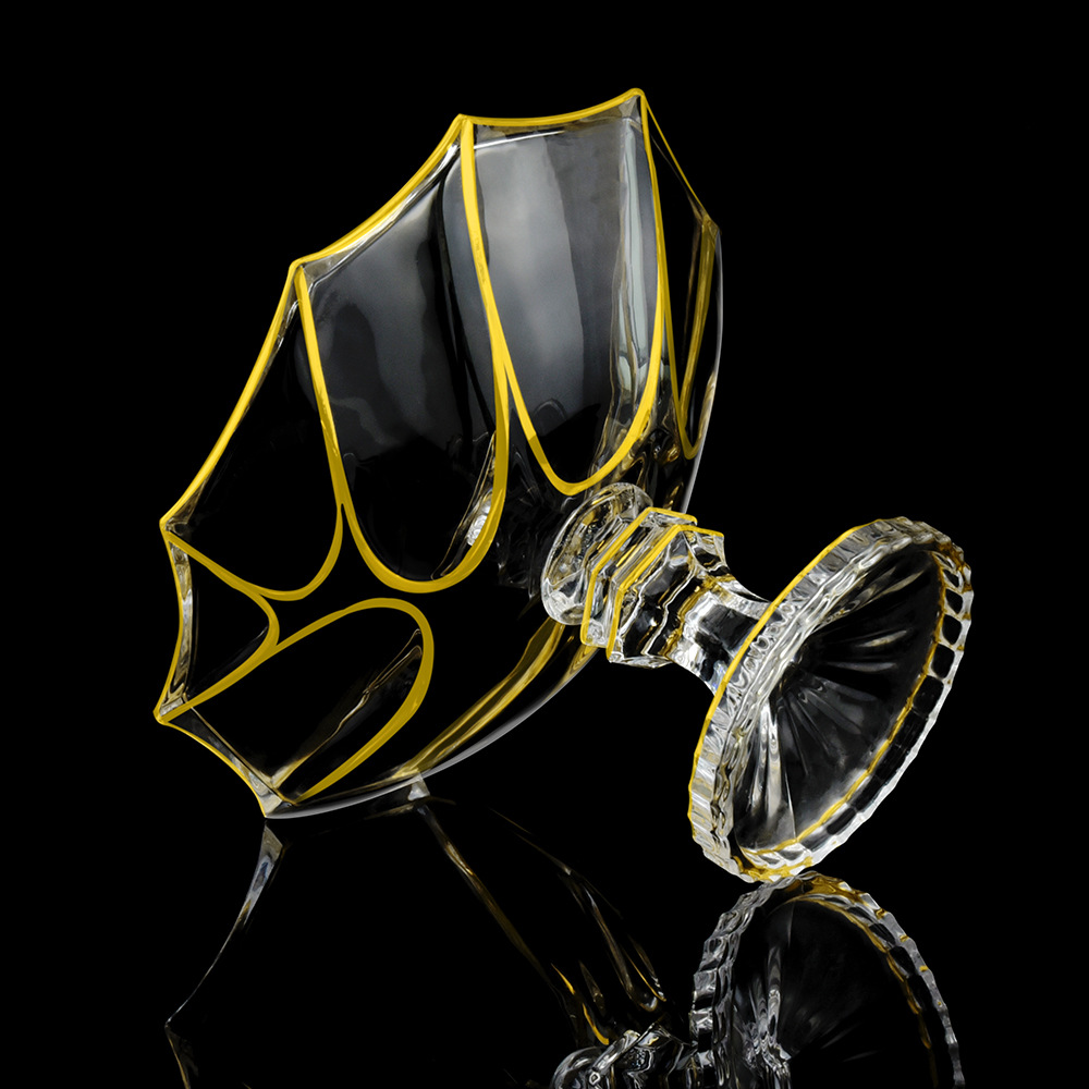 出口捷克風(fēng)格高腳水晶玻璃復(fù)古果盤客廳擺件創(chuàng)意果斗描金邊水果盤