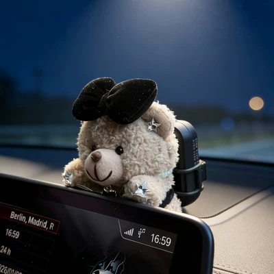Car ETC holder, car interior decoration, dashboard ornament, backpack adhesive-free gadget, car accessories (Sürətlər qutusu və əl tormozu başlıqları) - black-tie-necklace-brown-bear-screen-protector-etc-stand