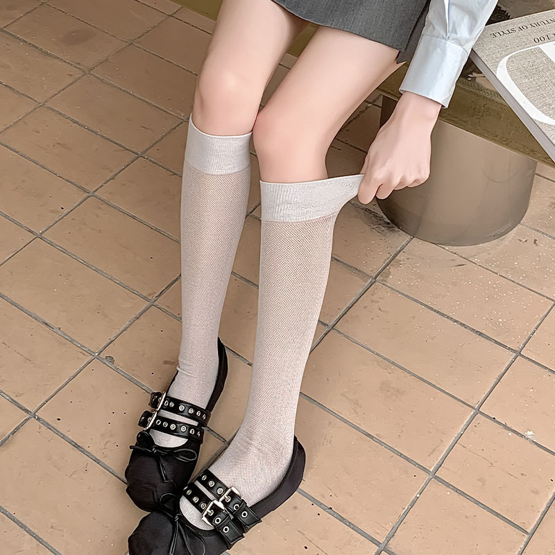Japanese solid color summer thin breathable knee socks