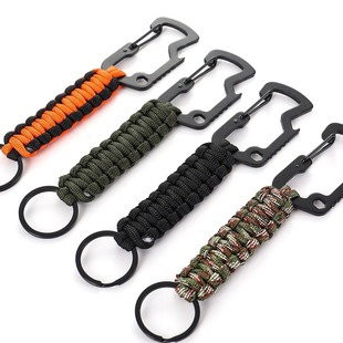 Outdoor Survival Buckle Key Chain Paracord Braided Multi-Functional Small Square Shark Bottle Opener Carabiner Stainless Steel Ring