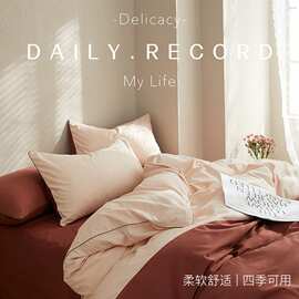 潮系拼色纯棉100支磨毛四件套四季可用简约风床单被罩枕套三件套4