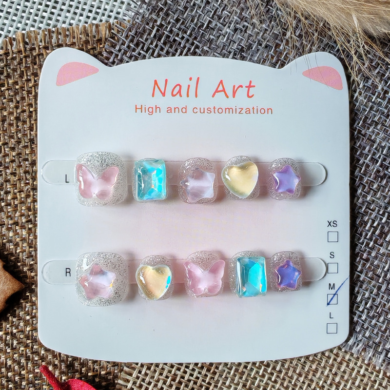 Sparkling Diamond Kidsren's Handmade Manicure, Sweet and Cool Cartoon Flash Anti-Bite Nail Patch, Little Girl Student Wear Nail Patch