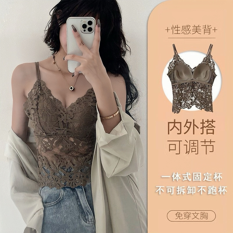 Cross-Border Foreign Trade Popular Lace Sexy Beautiful Back Small Suspender Women's One-Piece Fixed Cup Seamless Large Size Outer Vest Summer Cross-Border Foreign Trade Popular Lace Sexy Beautiful Back Small Suspender Women's One-Piece Fixed Cup Seamless Large Size Outer Vest Summer