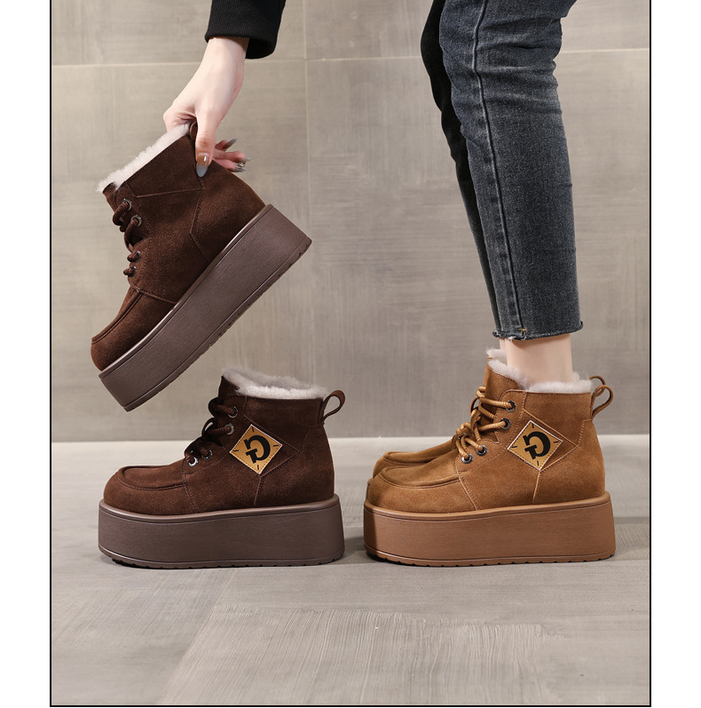 Giày boot nữ cổ cao đế dày tăng chiều cao, lót nhung ấm mùa đông — Màu cà phê chi tiết 19