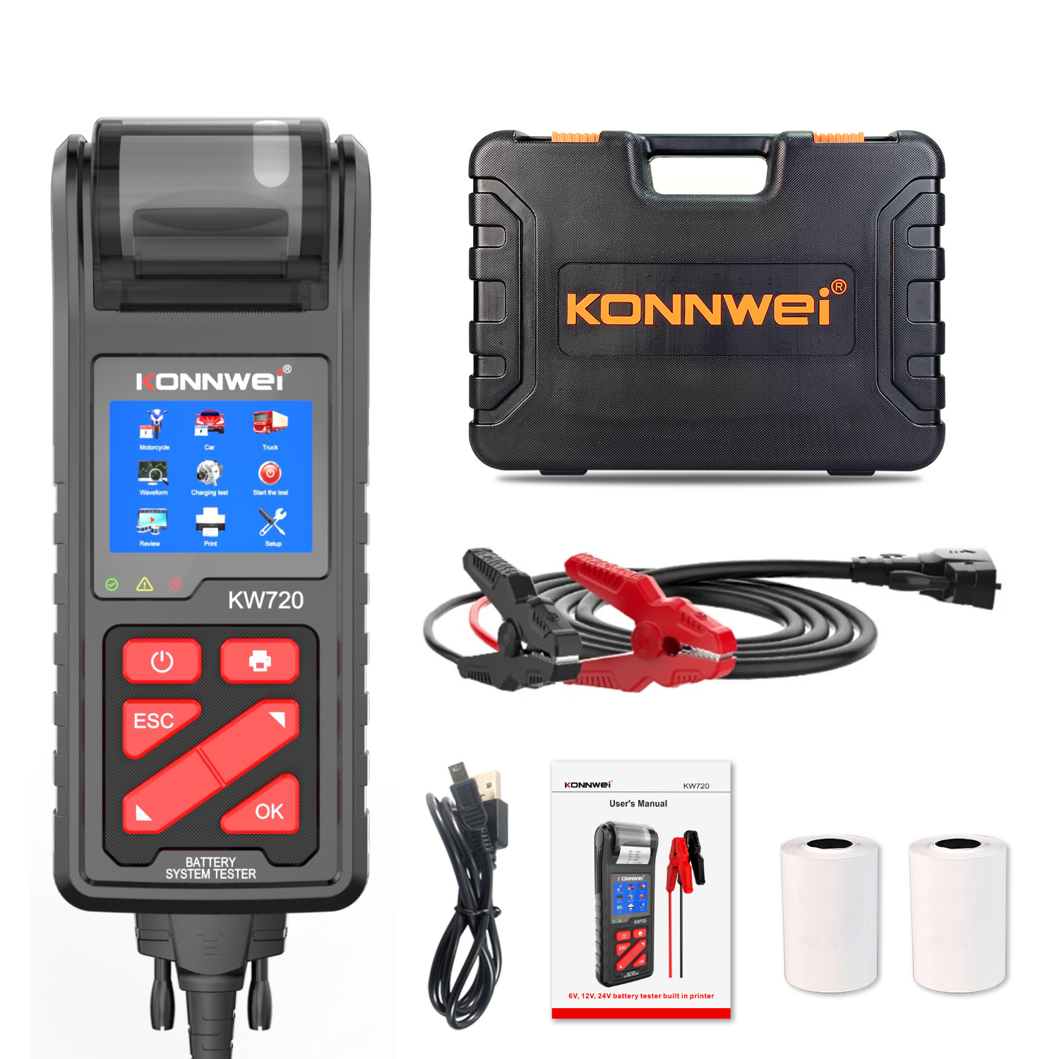 KW720打印功能6V12V24V汽车电池电瓶检测内阻仪Battery Detector