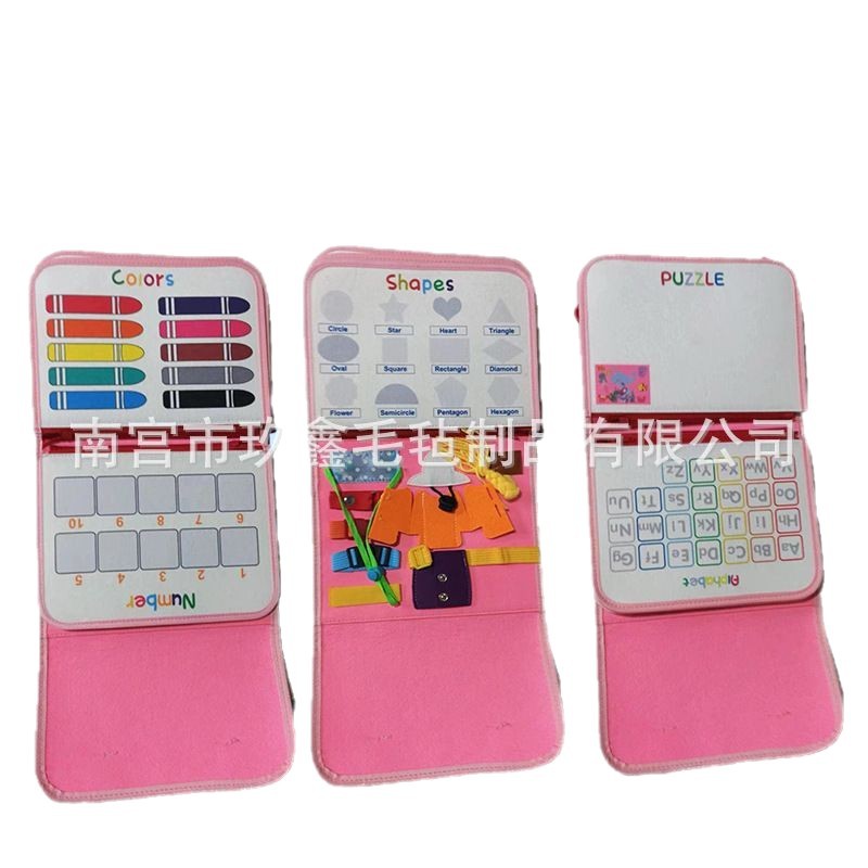 Fábrica de sentido común al por mayor ropa cremallera juguetes fieltro libro tablero de fieltro portátil tablero ocupado portátil