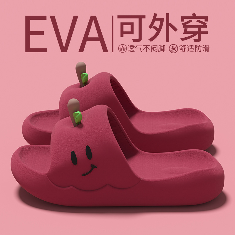 Zapatillas de manzana de dibujos animados para mujeres de moda de verano para usar zapatillas frías para el hogar Eva zapatillas antideslizantes suaves para mujeres lindas