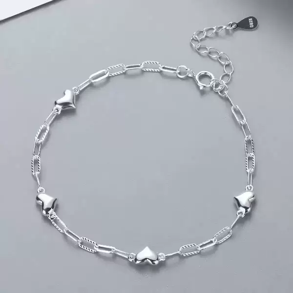 Cross-Border Popular Patterned Heart-Shaped Bracelet, Japanese and Korean Simple Style, Ins Heart Bracelet for Women, Adjustable Chain Jewelry