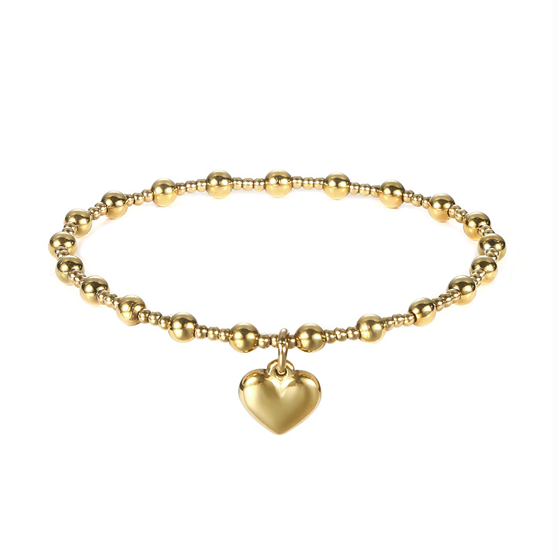 Heart Shape Pattern Fashion Heart Shape Stainless Steel Beaded Plating Bangle 1 Piece