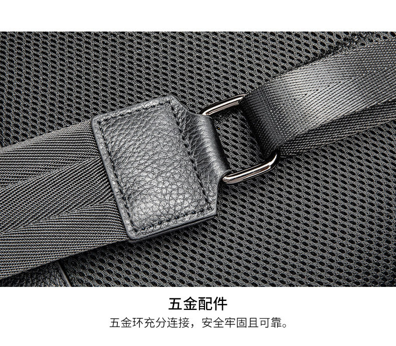 Ba lô da thật nam công sở dung tích lớn, túi đựng máy tính 16 inch da bò cao cấp — Màu đen, Da ngựa điên màu nâu chi tiết 26
