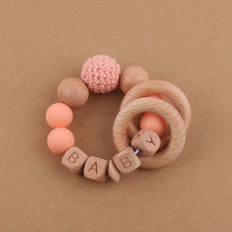Bebé suministros mordedor pulsera de juguete creativo DIY Beech bebé nombre cuentas de silicona mordedura teether juguete